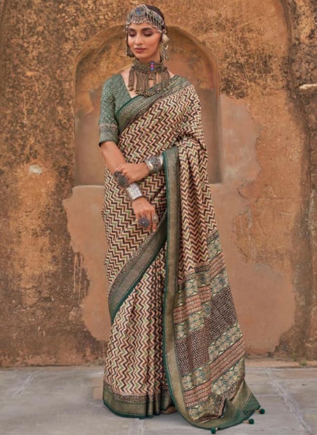 Viscose Silk Green Traditional Wear Kalamkari Print Saree